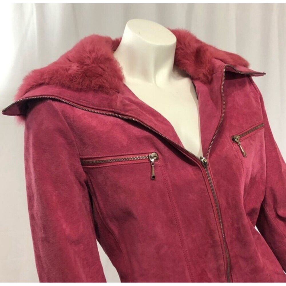 Luii Pink Suede Jacket with Rabbit Fur Collar